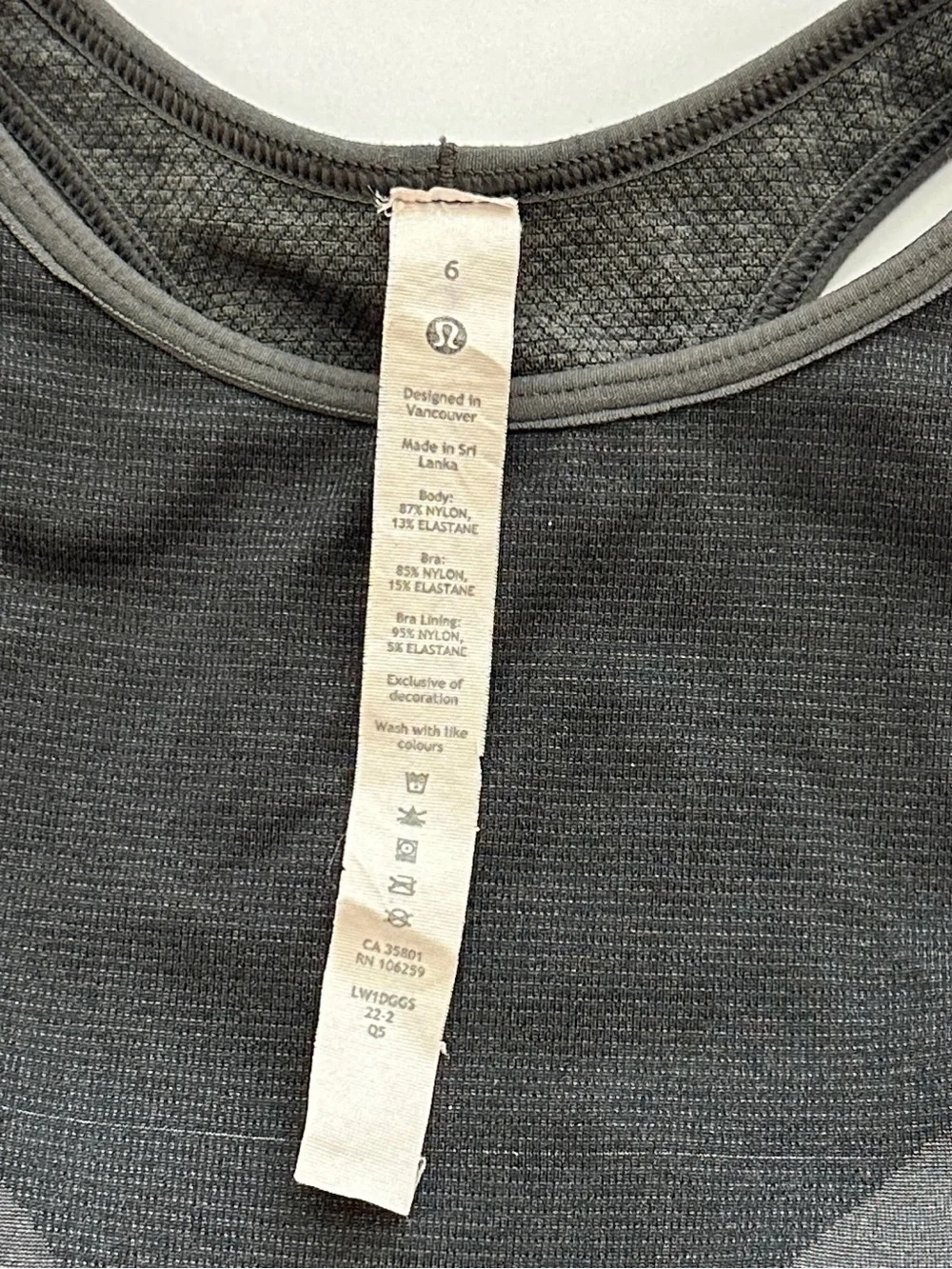 lululemon Black Gray High-Neck Seamless Support Cropped Training Tank Top Size 6